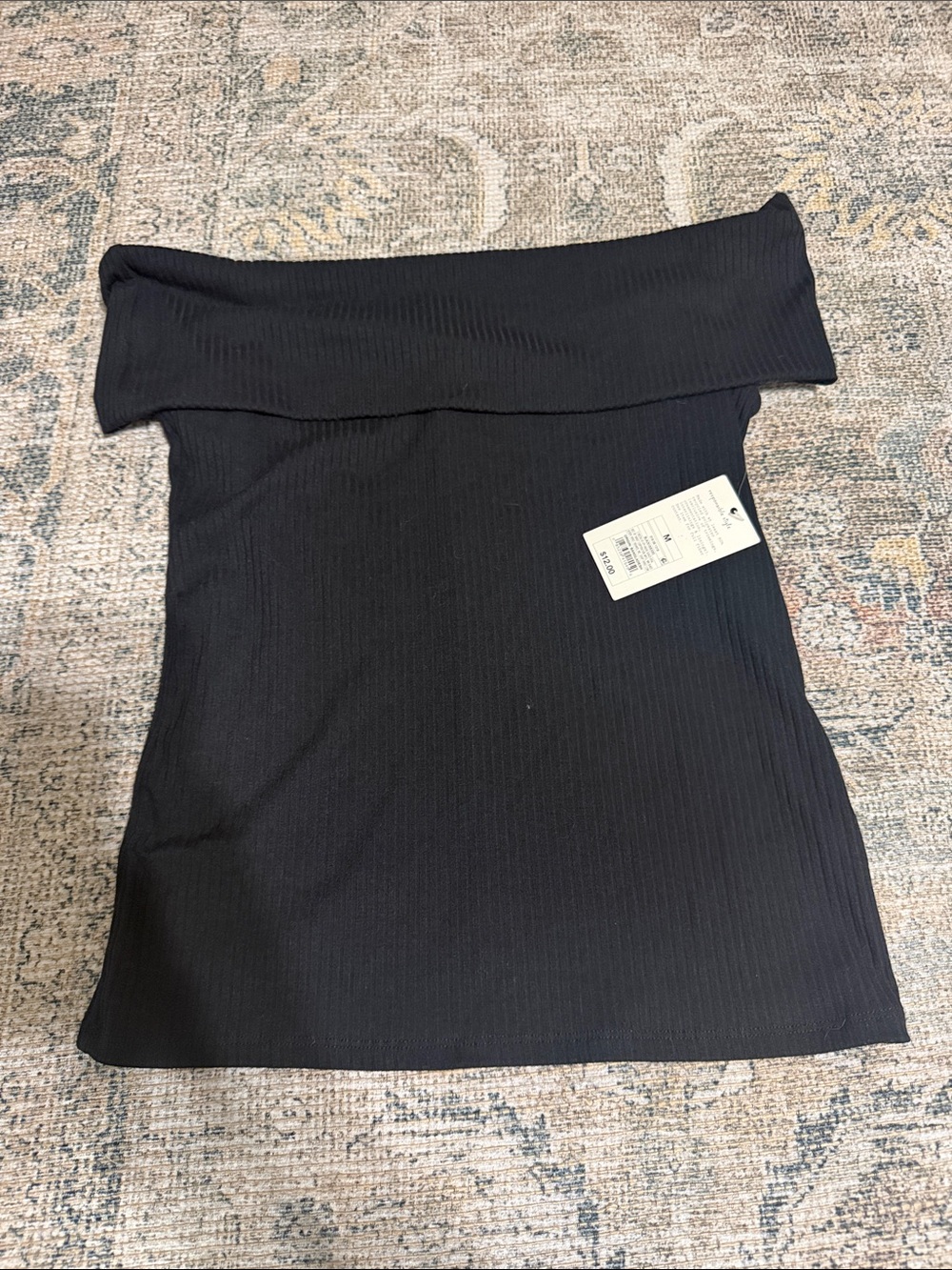 A New Day Off-Shoulder Ribbed Black Women's Top